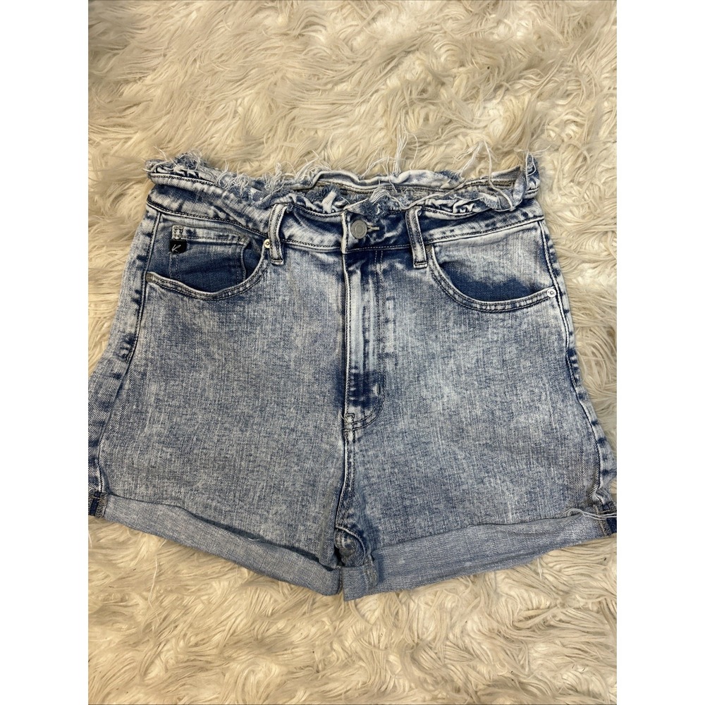 KanCan High Rise Cut Off Jean Mom Shorts Size 9 28 Waist Frayed Rolled Hem Acid